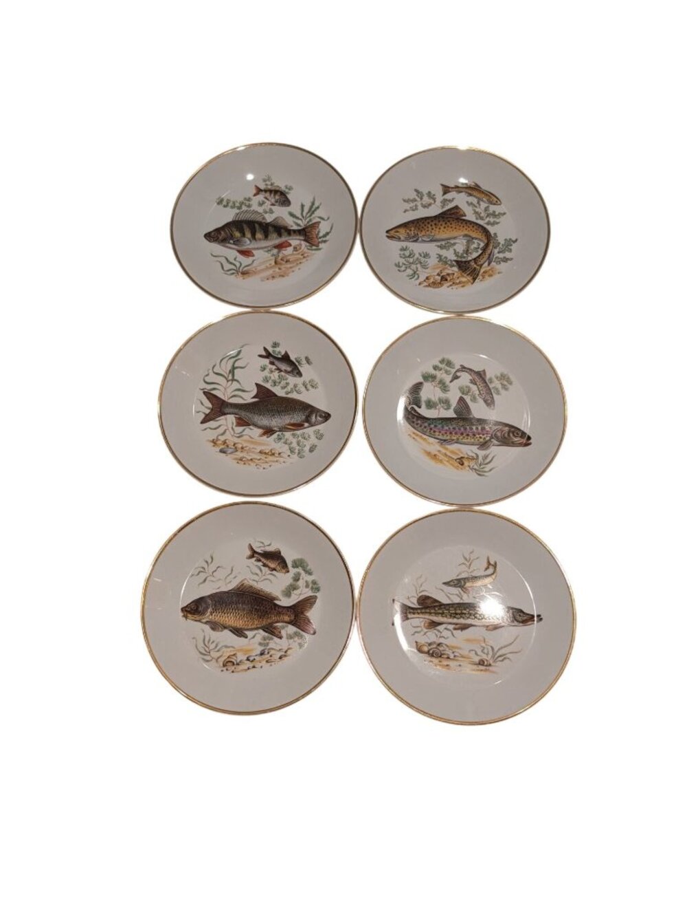 Vintage Naaman Israel Fish Platter 6 Plates Gold Trim Porcelain NAA2 Pike Fish - Picture 2 of 16
